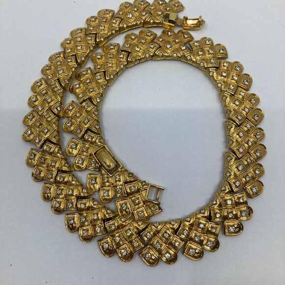 Vtg 1970 D'ORLAN signed gold tone rhinestone choker necklace - Picture 2 of 3